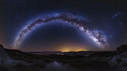 A breathtaking view of the Milky Way stretching across the night sky in a remote desert
