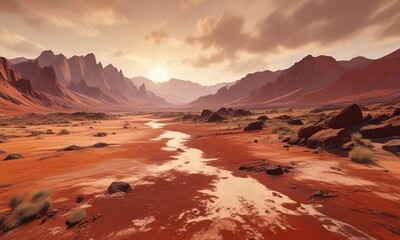 Fototapeta premium Impressionist style painting of a rusty red and brown landscape background, artistic stain, abstract brush strokes, impressionist