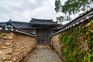 wooden gate and door in the traditional Korean building
