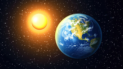 Fototapeta premium Earth axis diagram illustration showing the tilt of the Earth's rotational axis relative to its orbital plane, explaining the cause of seasonal changes and the distribution of sunlight.