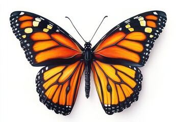 Hyper-realistic illustration of monarch butterfly wings front and back isolated on white for design