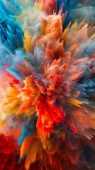 Burst of warm tones and cool hues colliding in a dynamic explosion of color