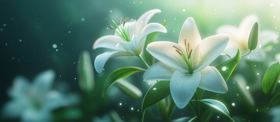 Fototapeta premium White lilies with blurred background.