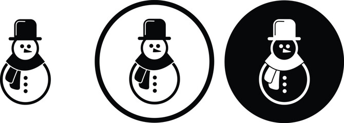 icon Snowman christmas black outline for web site design 
and mobile dark mode apps 
Vector illustration on a white background