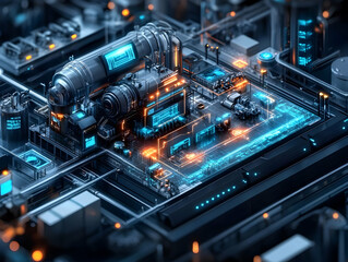 Futuristic 3D Illustration of Advanced Industrial Machinery