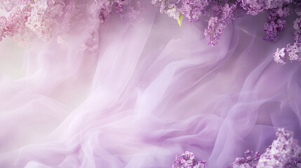 Airy Purple Composition with Flowing Fabric and Lilac Bushes in Ethereal Ambiance  

