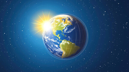 Fototapeta premium Earth axis diagram illustration showing the tilt of the Earth's rotational axis relative to its orbital plane, explaining the cause of seasonal changes and the distribution of sunlight.