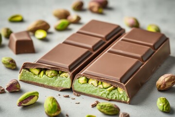 Decadent Milk Chocolate Bar with Creamy Pistachio Filling and Nuts