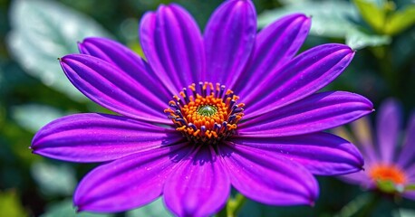 Obraz premium Vibrant purple petals surrounding an orange center, flowers, blossoms