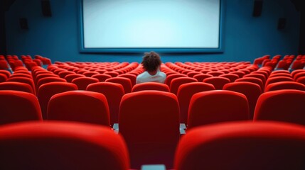 Obraz premium Abandoned Cinema Interior with Dim Lighting Empty Red Seating Rows