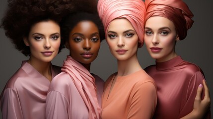 Obraz premium Elegant Fashionistas Unite: Unique Style, Solid Background
