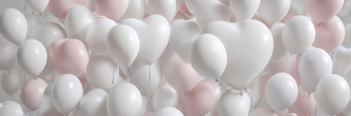 White and pastel-colored balloons in a heart shape, balloons, heart shaped, festive