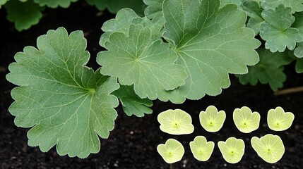 of a large leaf's edge, integrated with an image of its fine serrations, emphasizing detail. | [Large leaves]:[Details] 