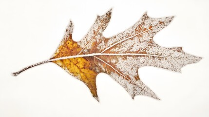 Fototapeta premium large leaf covered in morning frost, blended with an image of its crystalline details, highlighting natural beauty. | [Large leaves]:[Details] 