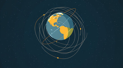 Fototapeta premium Earth axis diagram illustration showing the tilt of the Earth's rotational axis relative to its orbital plane, explaining the cause of seasonal changes and the distribution of sunlight.