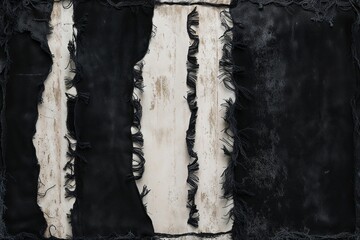 Gloomy Black and Ivory Frayed Texture Analysis with Grunge and Worn Details