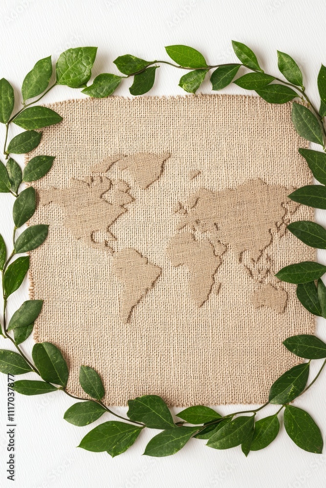 Poster Creating a global connection world map artwork surrounded by greenery nature-inspired design minimalist viewpoint eco-friendly concept