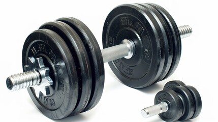 Fototapeta premium Barbell Isolated on White Background, Standing Alone as a Symbol of Strength and Fitness, Ready for Use.