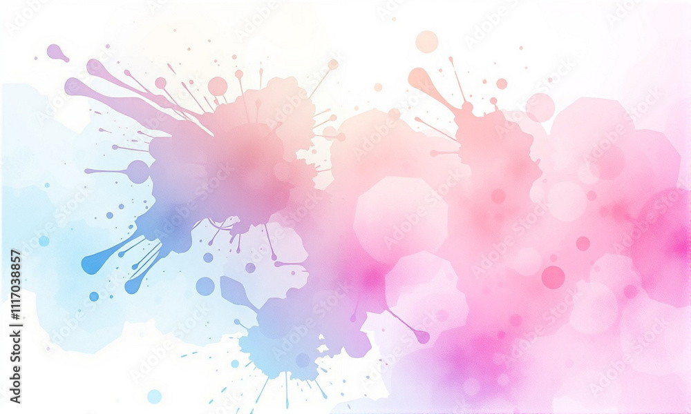 Poster Colorful background with pink and blue splatters. The splatters are in different sizes and are scattered all over the background