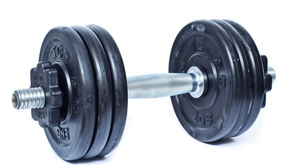 Naklejka premium Barbell Isolated on White Background, Standing Alone as a Symbol of Strength and Fitness, Ready for Use.