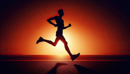 A marathon runner in stride, silhouette, action photography, aesthetics,