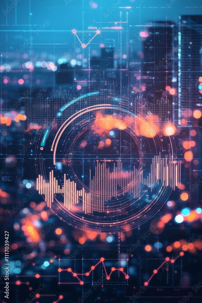 Poster data visualization trends urban environment digital graphics nighttime atmosphere tech perspective i