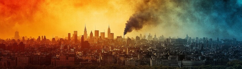 Urban catastrophe unfolds a dramatic skyline transformation in new york digital art dystopian atmosphere wide-angle view