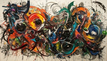 Fototapeta premium Abstract painting with vibrant colors and dynamic swirls.
