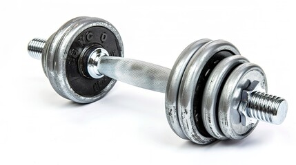 Naklejka premium Barbell Isolated on White Background, Standing Alone as a Symbol of Strength and Fitness, Ready for Use.