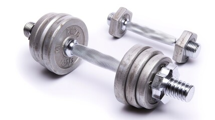 Fototapeta premium Barbell Isolated on White Background, Standing Alone as a Symbol of Strength and Fitness, Ready for Use.