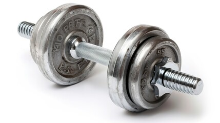 Fototapeta premium Barbell Isolated on White Background, Standing Alone as a Symbol of Strength and Fitness, Ready for Use.