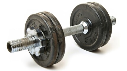 Naklejka premium Barbell Isolated on White Background, Standing Alone as a Symbol of Strength and Fitness, Ready for Use.