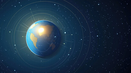Obraz premium Earth axis diagram illustration showing the tilt of the Earth's rotational axis relative to its orbital plane, explaining the cause of seasonal changes and the distribution of sunlight.
