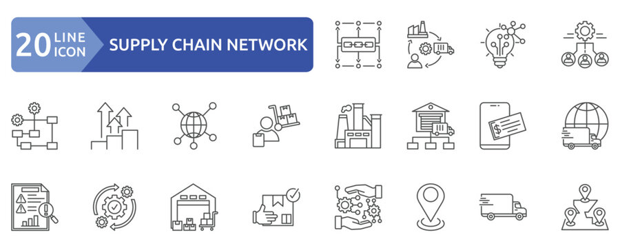 Supply chain network icon set