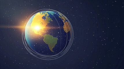 Fototapeta premium Earth axis diagram illustration showing the tilt of the Earth's rotational axis relative to its orbital plane, explaining the cause of seasonal changes and the distribution of sunlight.