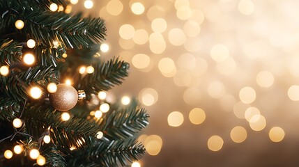 Warm Golden Bokeh Background with Christmas Lights and Ornaments, Perfect for Holiday Celebrations and Festive Themes with a Touch of Elegance and Cheer