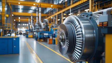 Detailed Interior View of a Modern Power Plant Featuring Turbines and Industrial Machinery Designed for Energy Generation and Efficient Power Production