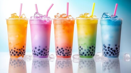 Colorful Bubble Tea Drinks on a Table