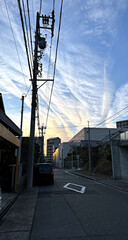 Japanese cityscape - sunset in a quiet residential neighborhood in Nagoya, Japan - empty one-way...