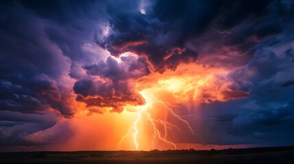 Fototapeta premium Dramatic Sunset Lightning over City Skyline