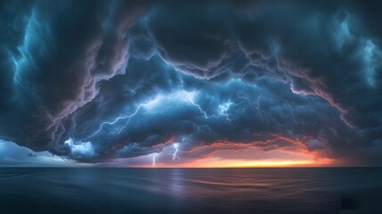 Dramatic Sunset Lightning over City Skyline