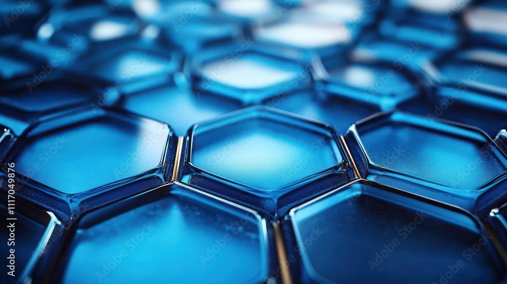 Aufkleber glossy blue hexagonal tiles close-up with ambient light texture and depth