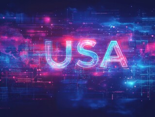 Vibrant Digital Map USA: Futuristic Tech Concept with Intricate Web Design