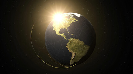 Fototapeta premium Earth axis diagram illustration showing the tilt of the Earth's rotational axis relative to its orbital plane, explaining the cause of seasonal changes and the distribution of sunlight.