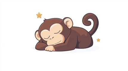 Cute sleeping monkey 2D Logo on a white background