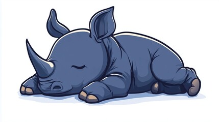 Obraz premium Cute sleeping rhinoceros 2D Logo on a white background