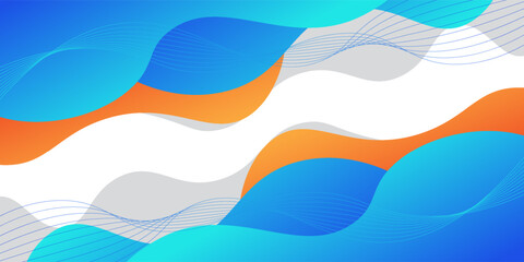 Fototapeta premium Modern abstract 3D fluid background with blue and orange wave and line design. Eps10