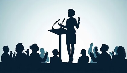 A person giving a keynote speech, silhouette, action photography, aesthetics,