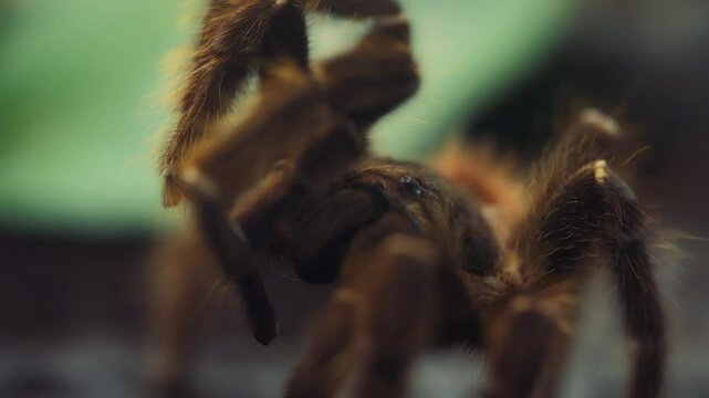 Close up of a salmon pink bird-eating tarantula