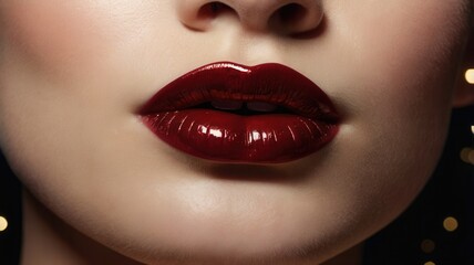 Obraz premium Glossy Red Lips - Close-Up Glamour Shot